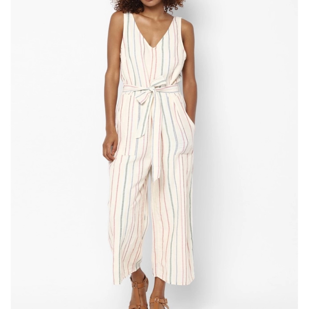 AMERICAN EAGLE WOMEN MULTI-COLORED STRIPED V-NECK JUMPSUIT XS PETIT